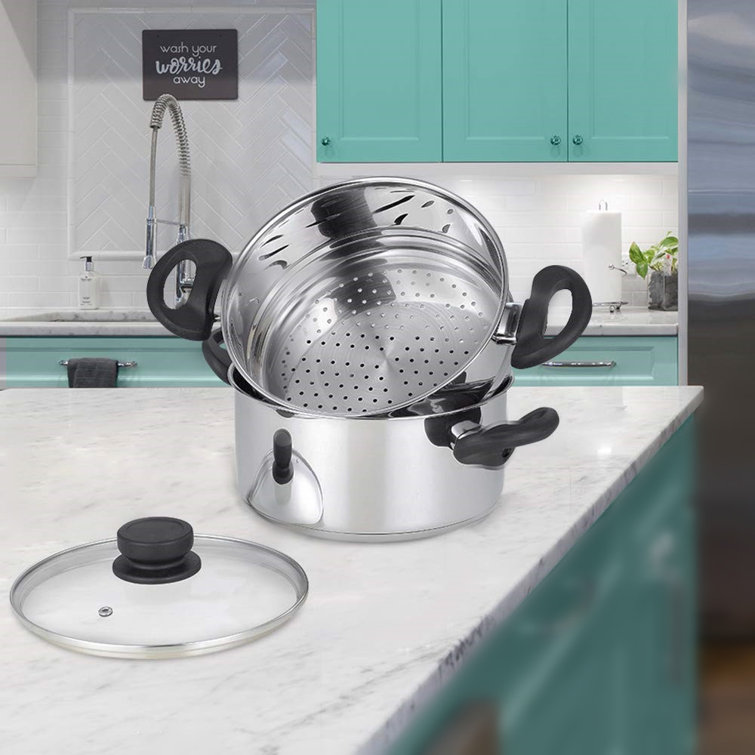 JIAQ 3 Piece Premium Heavy Duty Stainless Steel Steamer Pot Set